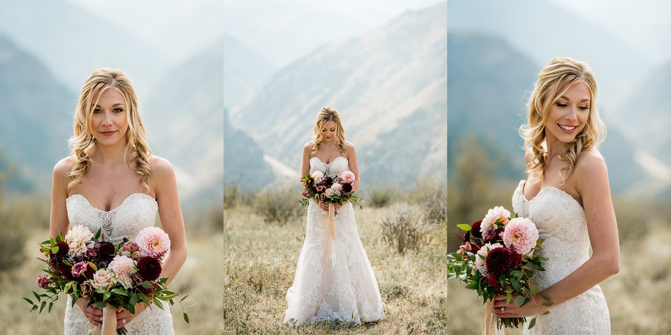 bridal photos at lookout mountain, wedding flowers